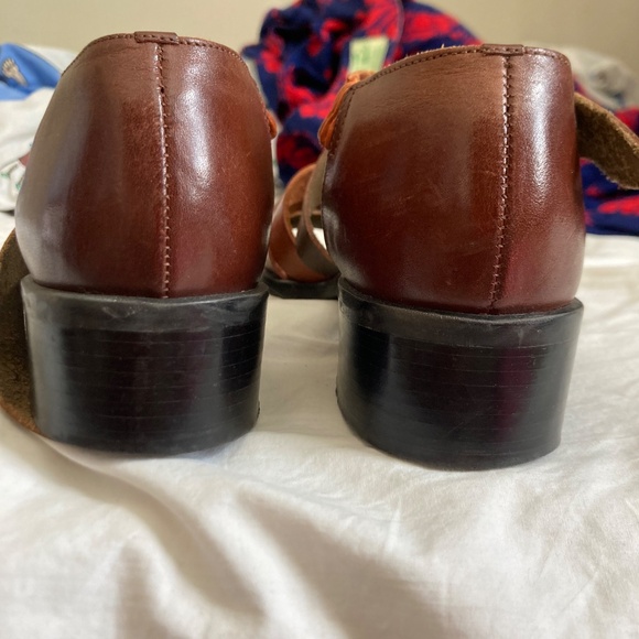 Block heel vintage strappy sandals genuine leather size 10 by Westies - Picture 6 of 9